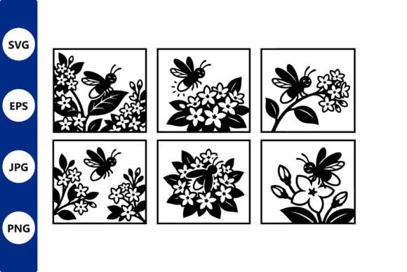 Bees and Flowers Vector Art Set in Graphics and Illustrations