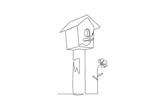 Bird House with Flowers Plant Graphics