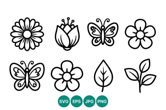 Black White Flowers Leaves Butterflies Graphics