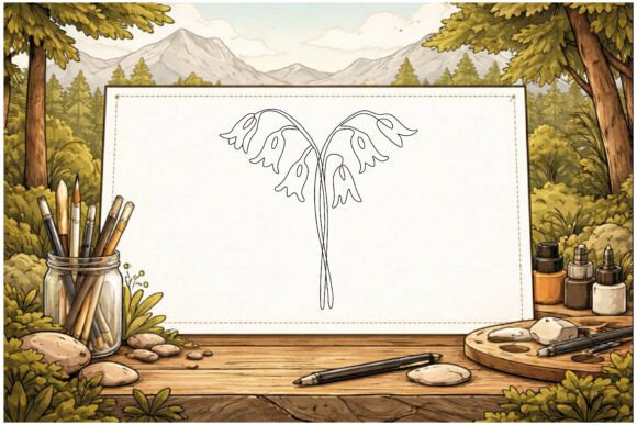 Bluebell Flowers Line Art Graphics for Crafting