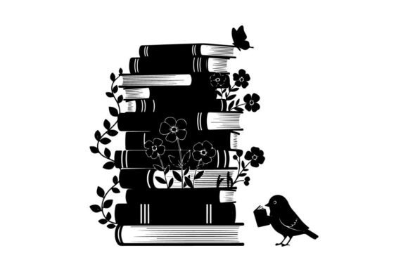Books with Flowers Bird Graphics for Editorial Design