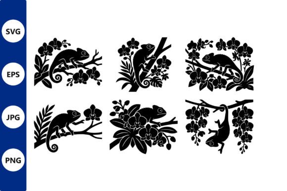 Chameleon Silhouettes in Vector Flowers Graphics