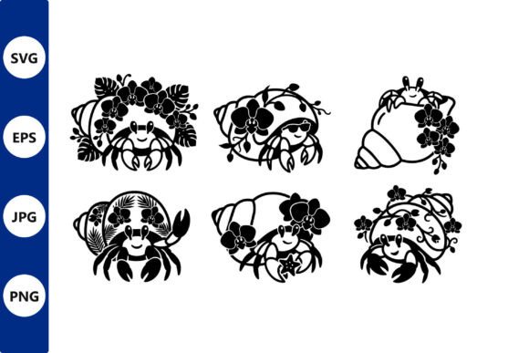 Crabs with Hibiscus Flowers Graphics