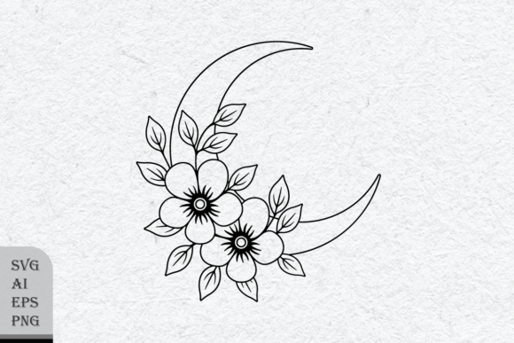 Crescent Outline with Flowers Graphics