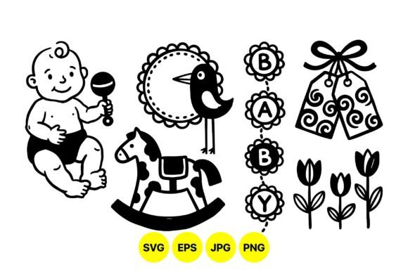 Cute Baby Toys and Flowers Graphics