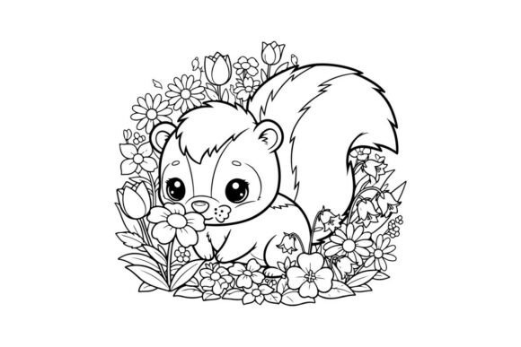 Cute Bear with Flowers Spring Nature Vec