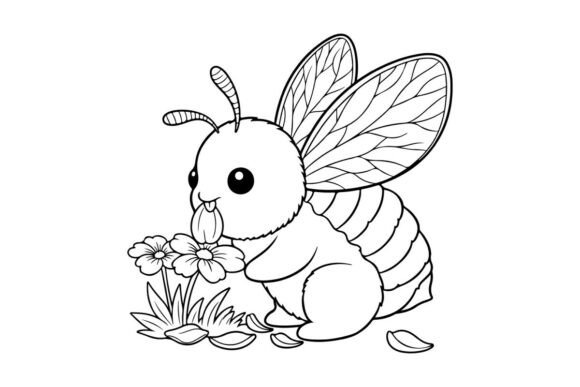 Cute Bee Holding Flowers Vector Graphics