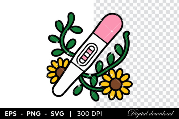 Cute Pregnancy Test with Flowers Graphics