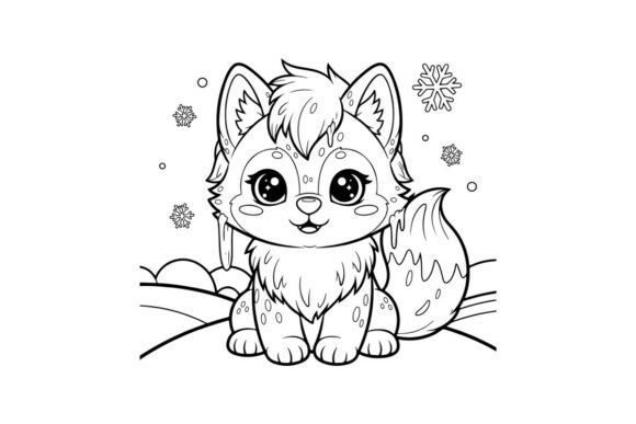 Cute White Kitten with Flowers Vector Il