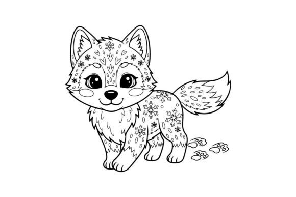 Cute Wolf Puppy Sitting with Flowers Graphics