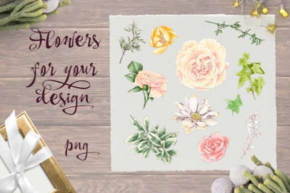 Delicate Set Flowers and Leaves Graphics