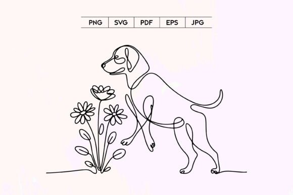 Dog with Flowers Line Art Graphics