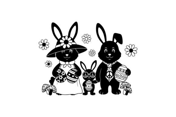 Easter Bunny Silhouette with Flowers and Graphics