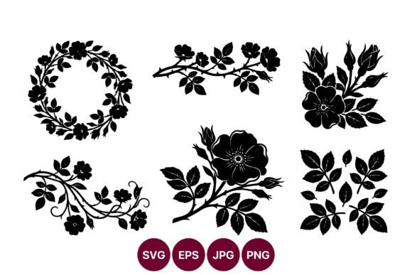 Floral Vector Silhouettes of Roses