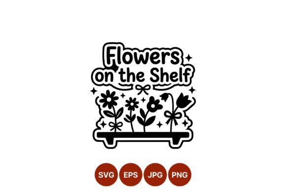Flowers on Shelf Black Silhouette Vector