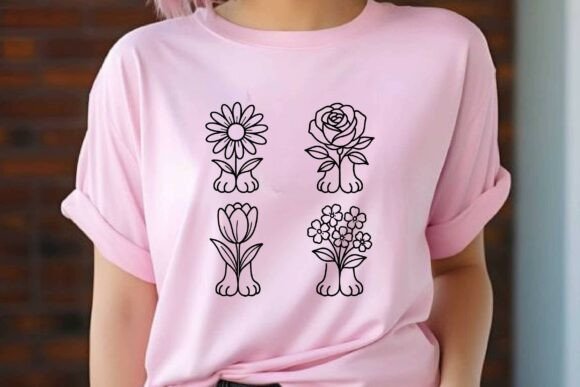 Flowers with Paws Clipart Vector Design for Branding and Marketing