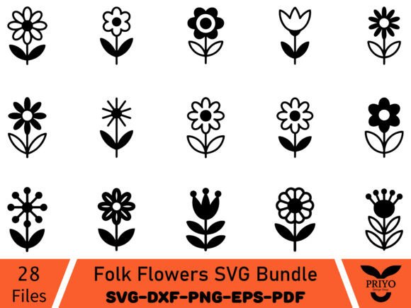 Folk Flowers SVG Bundle Graphics for Editorial and Web Design