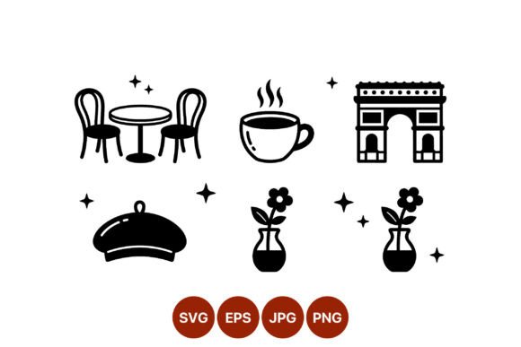 French Cafe Table Beret Flowers Arc Graphics