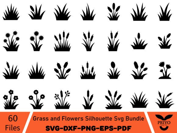 Grass and Flowers Silhouette Svg Bundle Graphics
