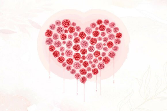 Heart Shape of Pink Dripping Roses Graphics