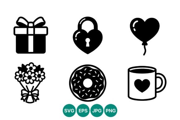 Love Icons Gift Lock Balloon Flowers - A Versatile Graphic Design Asset