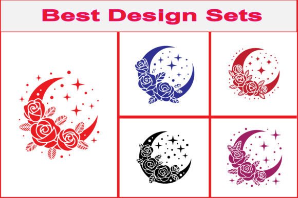 Moon with Roses Logo SVG Collection Graphics