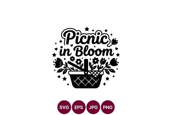 Picnic Basket with Bloom Flowers Vector