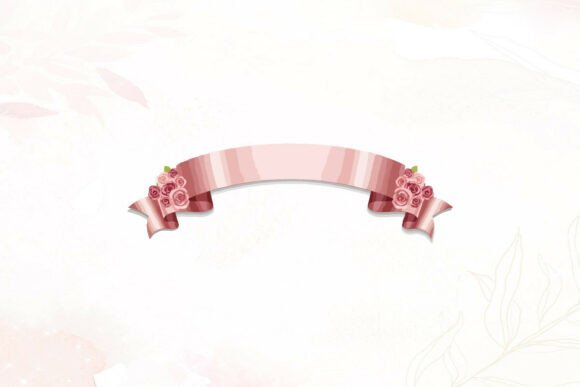 Pink Satin Ribbon Banner with Roses Graphics