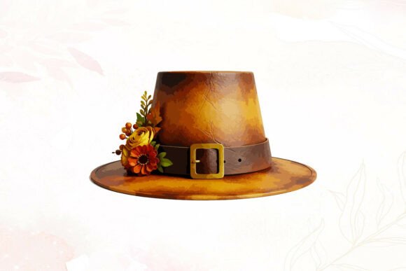 Rustic Pilgrim Hat with Fall Flowers Graphics