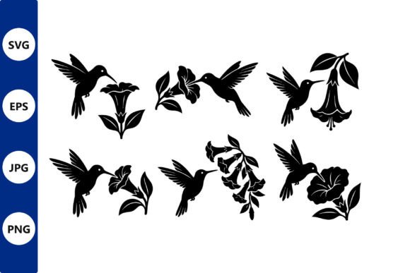 Silhouette Hummingbirds and Flowers Illustrations