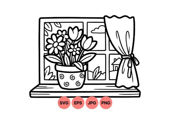 Spring Flowers Window Clipart for Blog Graphics and Illustrations