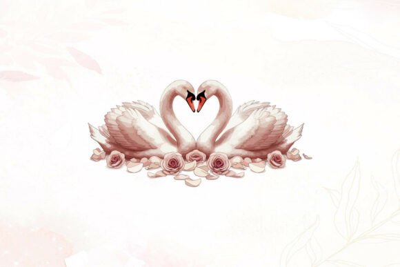 Swans Forming Heart Shape with Roses Graphics