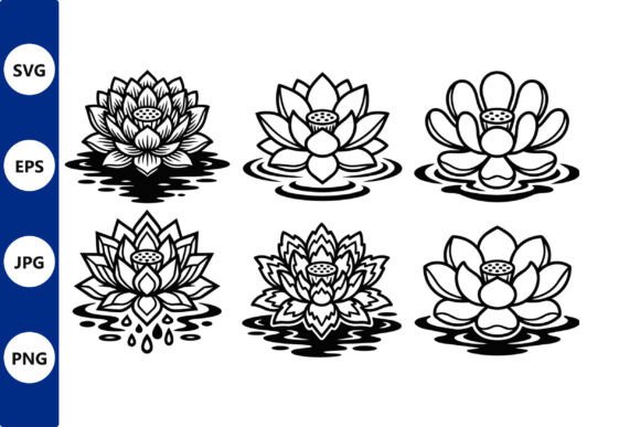 Vector Line Art Lotus Flowers on Water Graphics for Local Branding