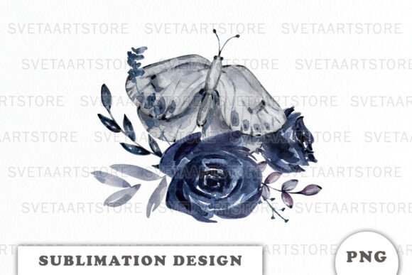 Watercolor Butterfly with Flowers Png