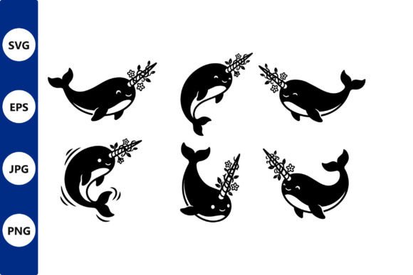 Whale Silhouettes with Flowers Graphics for Creative Projects