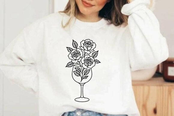 Wine Glass with Roses Silhouette Graphics for Illustrations
