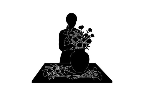 Woman Holding Black Roses Bouquet Vector for Graphics and Illustrations