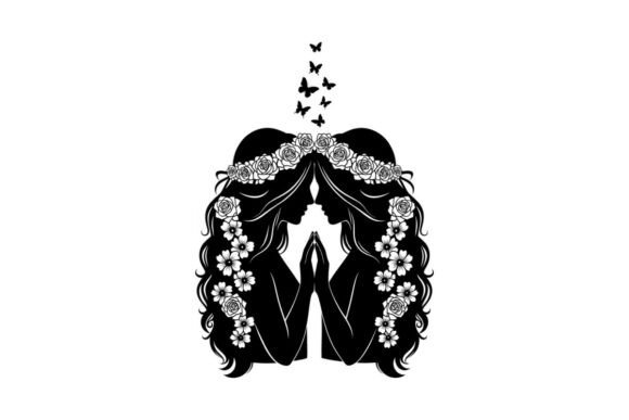Woman with Flowers and B Silhouette